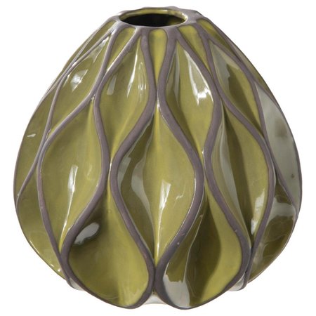 URBAN TRENDS COLLECTION Ceramic Low Round Vase with Narrow Mouth  Embossed Dark Edges Wave Body Green 32867